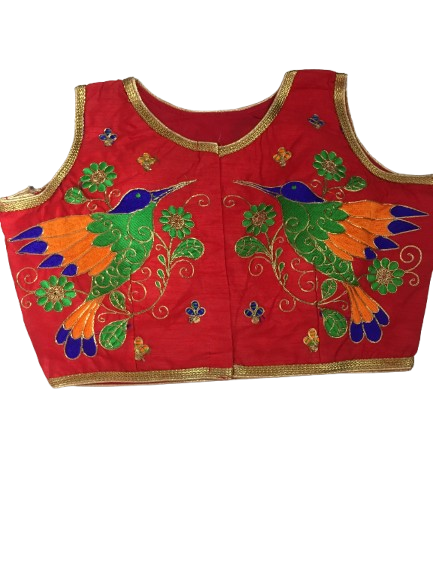 Raw Silk Orange Designer Blouse 55